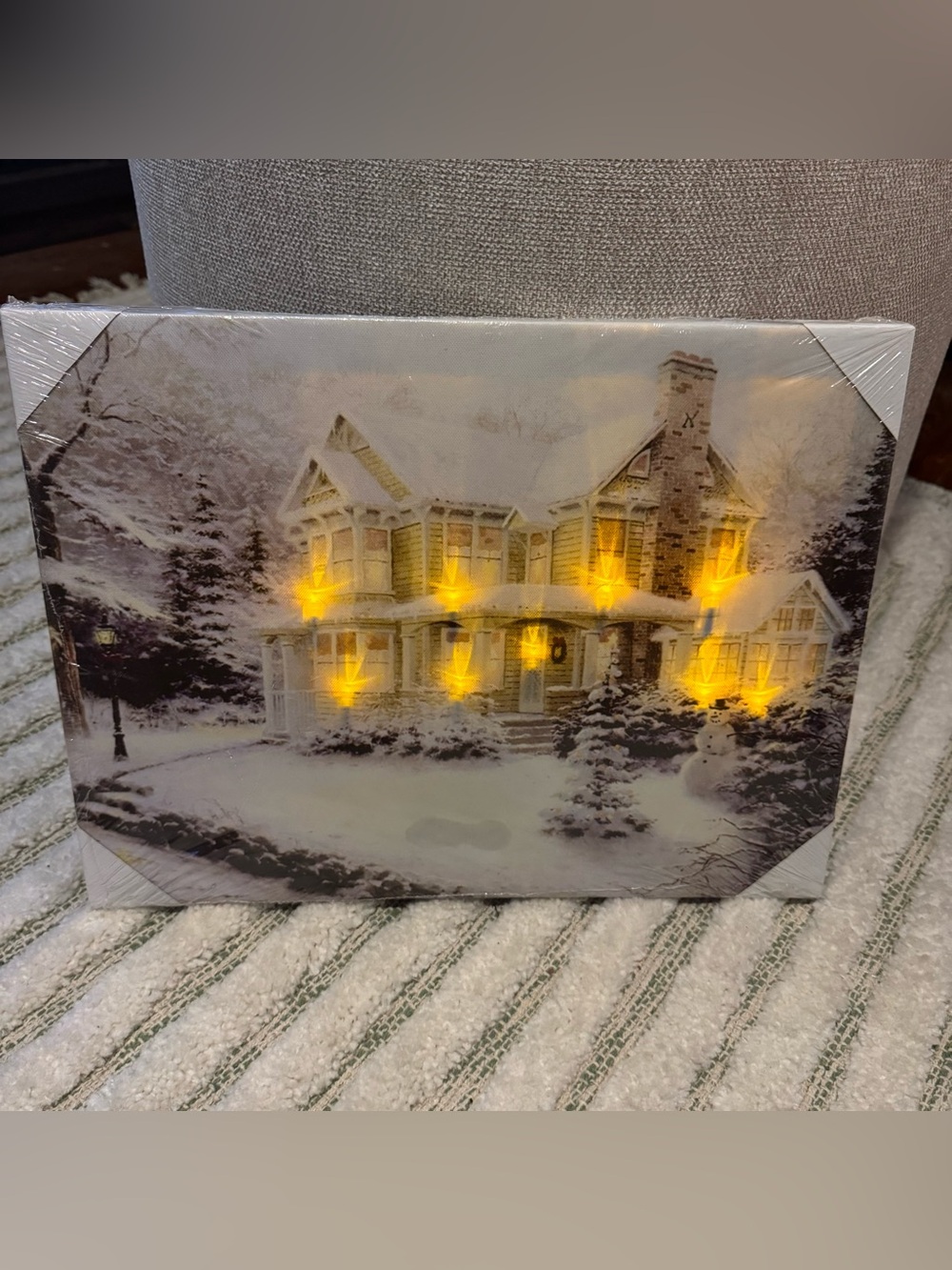LED Lighted Winter Canvas Wall Art - Victorian Christmas Snow Scene (Sealed)